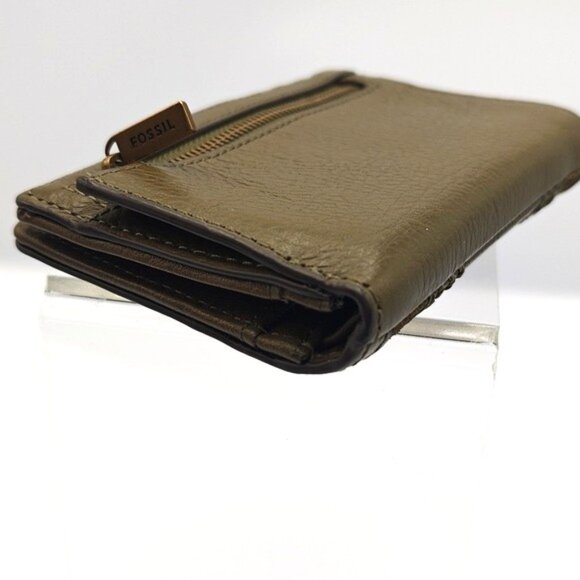 Fossil Bifold Wallet Khaki Green Pebble Leather & Suede - Picture 6 of 7
